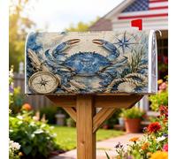 Couvertures magnétiques de boîte aux lettres en forme de crabe, motif boussole nautique rustique, bleu d'été, pour décoration de porte d'entrée, 45,7 x 53,3 cm