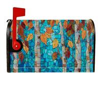 Couvertures magnétiques de boîte aux lettres en forme de feuilles, rustique et moderne, bouleau en mosaïque, bleu automne, pour décoration extérieure de cour, 53,3 x 64,9 cm