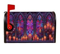 Couvertures magnétiques de boîte aux lettres en verre teinté gothique mystique avec arches gothiques pour Halloween, décoration saisonnière pour la maison et le jardin, 53,3 x 64,9 cm
