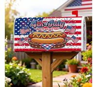 Couvertures magnétiques de boîte aux lettres Hot Dog - Feux d'artifice patriotiques festifs - Drapeaux américains - Jour de l'indépendance - Rouge - 45,7 x 53,3 cm