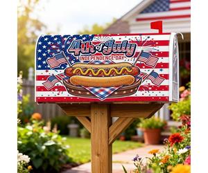 Couvertures magnétiques de boîte aux lettres Hot Dog - Feux d'artifice patriotiques festifs - Drapeaux américains - Jour de l'indépendance - Rouge - 45,7 x 53,3 cm