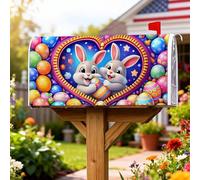 Couvertures magnétiques de boîte aux lettres lapin, œufs de Pâques, cœur, couleurs pastel pour l'extérieur pour décoration de pelouse, 45,7 x 53,3 cm
