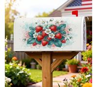 Couvertures magnétiques de boîte aux lettres motif fraises vintage rustiques, fleurs et feuilles, rouge, pour décoration de jardin, cour, 53,3 x 64,5 cm