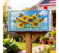 Couvertures magnétiques de boîte aux lettres motif tournesols, papillons rustiques d'été, horizon bleu, couverture de boîte aux lettres d'été jaune pour décoration de jardin, 53,3 x 64,9 cm