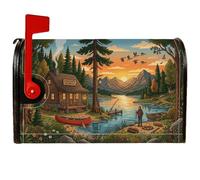 Couvertures magnétiques de boîte aux lettres rustique 45,7 x 53,3 cm | Paysage naturel, boîte aux lettres, pêcheur, lac, paysage de montagne, thème sauvage, décoration de cabane extérieure
