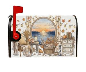 Couvertures magnétiques de boîte aux lettres sur le thème du coucher de | Décoration côtière, couvercle de boîte aux lettres, thème de la récolte d'automne, vue de fenêtre coucher de soleil