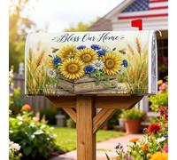 Couvertures magnétiques de boîte aux lettres tournesol rustique avec chrysanthème bleu d'été jaune pour décoration de maison et de jardin, 45,7 x 53,3 cm