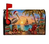 Couvertures magnétiques de boîte aux lettres tropicales de Noël côtière | Scène de coucher de soleil côtier, couvercle de boîte aux lettres, phare tropical, décoration de voilier