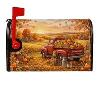 Couvertures magnétiques pour boîte aux lettres 53,3 x 63,5 cm | Camion vintage, couvercle de boîte aux lettres, citrouilles, paysage de ferme, feuillage d'automne, paysage de campagne