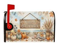 Couvertures magnétiques pour boîte aux lettres avec citrouille et | Thème côtier, emballages de boîte aux lettres, coquillages, herbe de la pampa, panneau en bois, art aquarelle