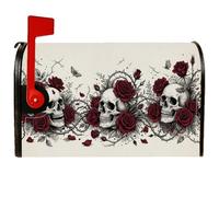 Couvertures magnétiques pour boîte aux lettres d'Halloween Motif tête de | Art floral gothique, couverture de boîte aux lettres, vignes épineuses, roses rouges profondes, fixation magnétique
