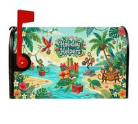 Couvertures magnétiques pour boîte aux lettres Motif animaux tropicaux 53,3 | Thème plage tropicale, emballages de boîte aux lettres, motifs singe et tortue, paysage d'île vibrant
