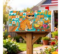 Couvertures magnétiques pour boîte aux lettres motif chat tropical et ludique, cocktail, ananas, orange d'été, pour décoration de jardin, terrasse, 45,7 x 53,3 cm