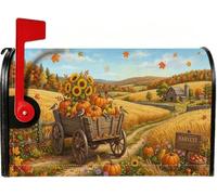 Couvertures magnétiques pour boîte aux lettres Motif citrouilles 53,3 x | Paysage rural, couvercle de boîte aux lettres, chariot en bois, tournesols, paysage de ferme, feuillage d'automne
