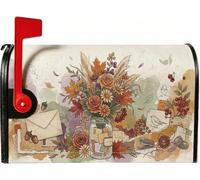 Couvertures magnétiques pour boîte aux lettres Motif floral d'automne 45,7 | Vase Mason Jar pour boîte aux lettres, lettres manuscrites, feuillage d'automne, esthétique aquarelle, attrait extérieur