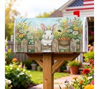Couvertures magnétiques pour boîte aux lettres motif lapin, fleurs fantaisistes, printemps vert pour extérieur, décoration de jardin, cour, 53,3 x 64,5 cm