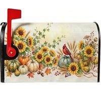 Couvertures magnétiques pour boîte aux lettres Motif tournesol d'automne et | Thème récolte d'automne, couverture de boîte aux lettres, motif oiseau cardinal, texture en bois rustique