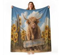 Couvertures Nature Style Champêtre 70 x 100 cm Confortable Décoration | Animaux Vache Champ De Fleurs Tournesols Douce Couvertures Flanelle, Marron Moelleuse Légère Couverture pour Chambre Canapé
