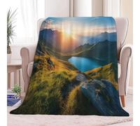 Couvertures Plaids 130 x 150 cm Photographie Lever Du Soleil Lac Suisse Montagnes Plaid Polaire Couvertures, Bleu Douce et Chaude Plaid Jeté de Canapé Flanelle Couverture Bébé Bureau Sieste Couverture
