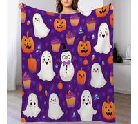 Couvertures Violet Blanc Citrouille Fantôme d'halloween en Flanelle Polaire Personnages De Dessins Animés Doux Et Chaude pour Chambre À Coucher,Salon Jeté De Canapé Lit Décorations,100X130Cm