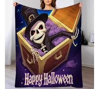 Couvertures Violet Squelette De Cercueil d'halloween en Flanelle Polaire Personnages De Dessins Animés Doux Et Chaude pour Chambre À Coucher,Salon Jeté De Canapé Lit Décorations,75X100Cm