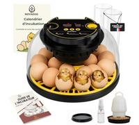 Couveuse œufs automatique 12-16 œufs pour tous types d’oiseaux | Contrôle auto température, humidité et retournement | Avec calendrier, mangeoire, abreuvoir et guide