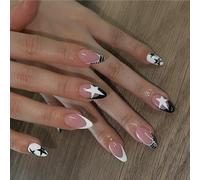 Couvre À Part Entier 24x Brillant Faux Nails Presse De Forme D'amande Sur Les Étoiles Stick Artificiel Sur La Pointe Française Acrylique