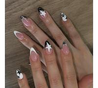 Couvre À Part Entière 24x Brillant Faux Nails Amond Shape Press On Nails Stars Stick Artificiel Stick On French Tip Acrylique