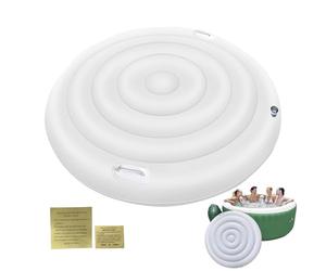 Couvre-Bain Gonflable Rond, 160cm Couvercle de Bain à Remous Isolée à l'épreuve du Vent & Image de Pluie, Couverture de Spa Gonflable avec Poignée, Couvercle Spa d'économie d'énergie