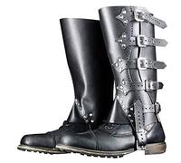 Couvre-bottes de chevalier médiéval de la Renaissance - Guêtres steampunk - Guêtres de jambières d'Halloween - Accessoires pour les croisés (03-Noir)
