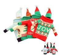 Couvre-Bouteille de vin de Noël, 4pcs Pull de Bouteille de vin élastique en Tricot avec Chapeau, Mignon Bonhomme de Neige, Pari de Noël, couvercles de Bouteille de Noël pour la Bouteille de vin Rouge