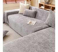 Couvre-canapé en Chenille, Couverture résistante aux Rayures pour Grand canapé d'angle en L avec Pompons, protège-Meubles Multifonctionnel Gray 180x460cm/70.87x181.1in