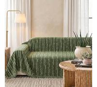 Couvre Canape Rayure XXL 3 Places Vert Sauge dessus de canapé 180x300cm | Protection Protege Housse Canapé anti Poils Animaux Griffe Sofa Couch Cover Vintage Jacquard Chenille Pour Chat Chien