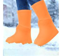 Couvre-chaussures imperméables réutilisables, antidérapants, sans frottement, bottes de neige hautes, galoches, surchaussures pour adultes et enfants, aventures en plein air (orange)