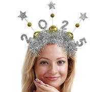 Couvre-chef 2025, serre-tête heureux du Nouvel An - Chapeaux de feux d'artifice étoiles argentées et dorées - Bandeau à lettres scintillantes à paillettes, accessoires de costume du Nouvel An pour