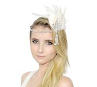 Couvre-chef à plumes pour femme - Pour fête, danse, thé, mariage, carnaval - Blanc - Taille unique