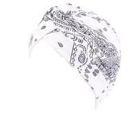 Couvre-chef chimio pour femme - Foulard - Bonnet - Motif floral - Stretch - Turban, Cachemire blanc., 49