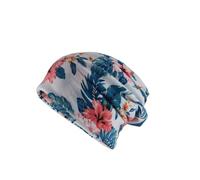 Couvre-chef chimio pour femme - Turban doux - Motif floral - Tissu doux - Bandana alopécie, Blanc avec bleu., Taille unique