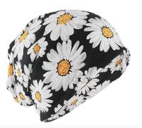 Couvre-chef chimio pour femme - Turban doux - Motif floral - Tissu doux - Bandana alopécie, Marguerite noire., Taille unique
