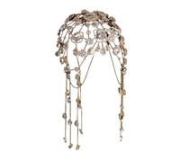 Couvre-chef de mariage filet mode d'été multicouche | Accessoires for cheveux en strass, chaîne de tête de mariée, pompon, goutte, élégance(Gold)
