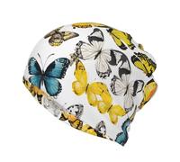 Couvre-chef pour femme avec imprimé papillon coloré dessiné à la main pour chimiothérapie, foulard et alopécie multifonction, Noir , Taille unique