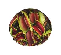 Couvre-cheveux avec imprimé de plantes carnivores pour la douche, bonnet de douche réglable et élégant, grand bonnet de douche imperméable