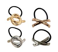Couvre-Cheveux Blonds Boutons de Manchette Queue de Cheval Or 3/4 Pièces Corde avec Décoration en Métal Support Élastique Haut Accessoires Noirs Bandes Polyvalentes pour Femmes D
