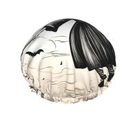 Couvre-cheveux de bain à imprimé sorcière volante d'Halloween pour femme, réutilisable, double couche, bonnet de douche imperméable pour femme
