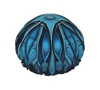 Couvre-cheveux de bain réutilisable double couche imperméable pour femme Motif art populaire Bleu