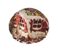 Couvre-cheveux de Noël avec impression maison de village en pain d'épice pour la douche, bonnet de douche réglable pour femme, grand bonnet de douche élégant et imperméable