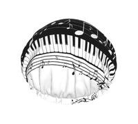 Couvre-cheveux noir et blanc imprimé note de musique pour la douche, bonnet de douche réglable pour femme, grand bonnet de douche élégant et imperméable