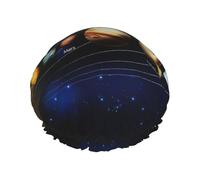 Couvre-cheveux pour douche avec impression du système solaire - Pour femme - Réglable - Grand bonnet de douche étanche