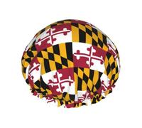 Couvre-cheveux pour douche avec imprimé drapeau de l'État du Maryland - Bonnet de douche réglable et élégant - Grand bonnet de douche imperméable