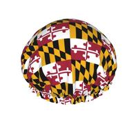Couvre-cheveux pour douche avec imprimé drapeau de l'État du Maryland - Bonnet de douche réglable et élégant - Grand bonnet de douche imperméable